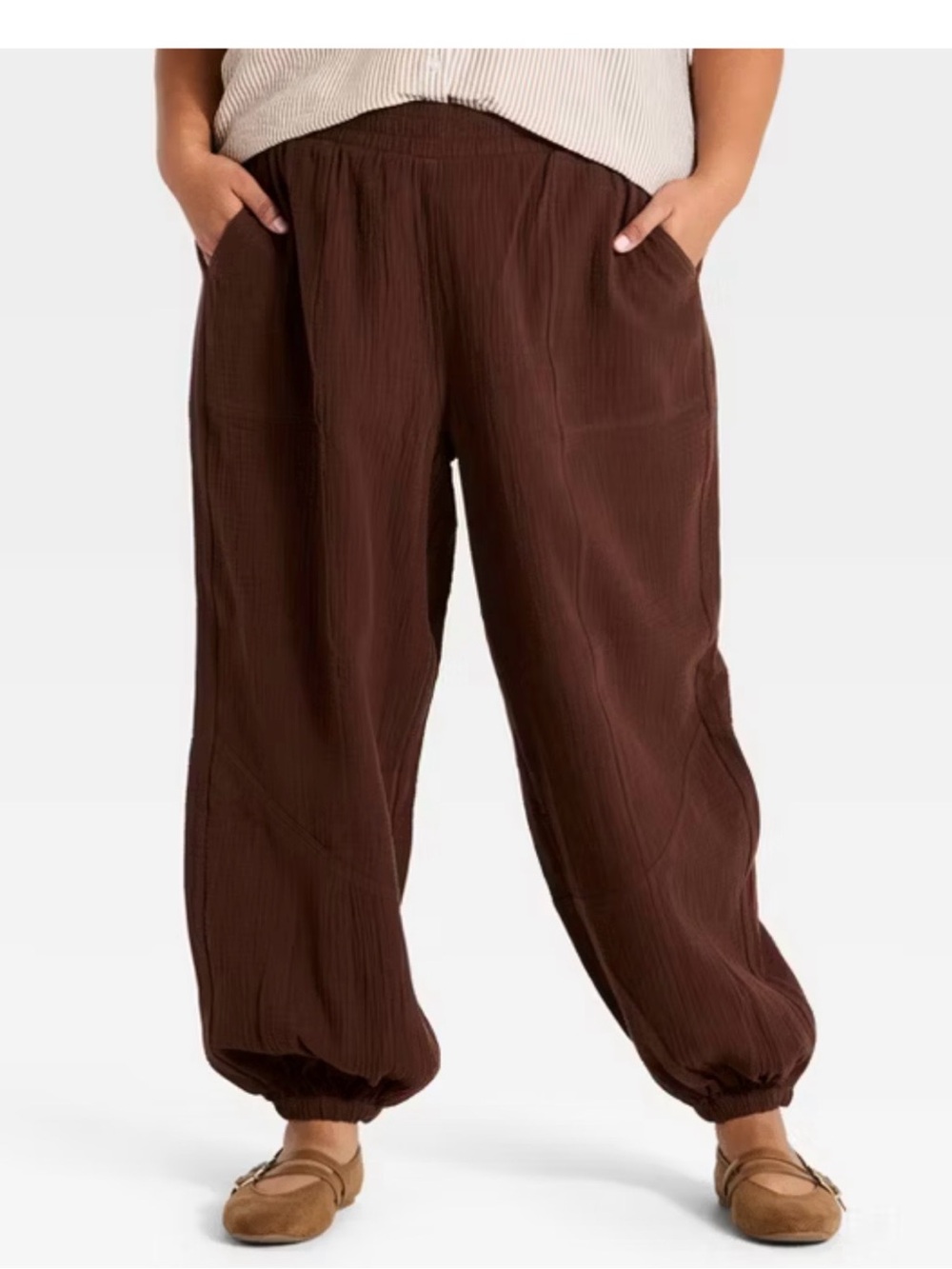 Ava & Viv Brown Elastic-Waist Harem Joggers
